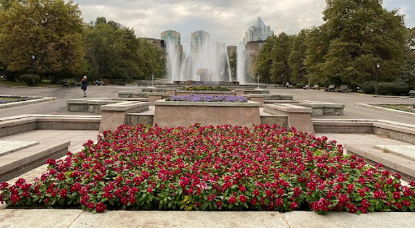 Fountains and linden alley above the square
